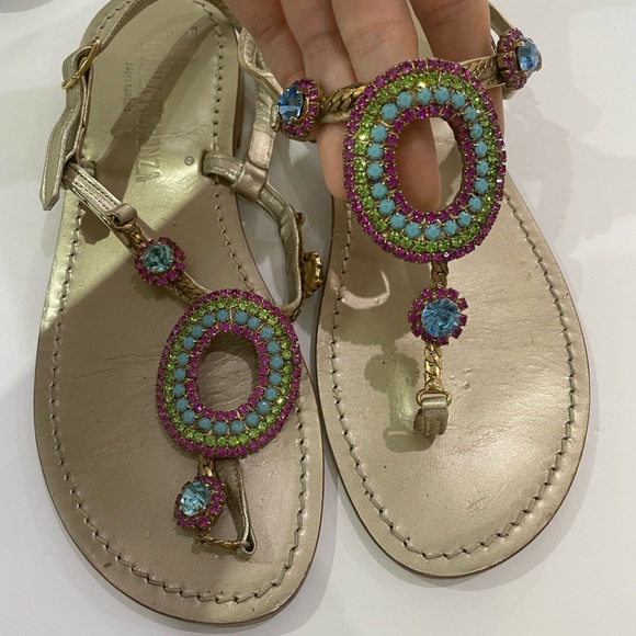 Paola Florenza Gold sandals with bluestone - Picture 4 of 9